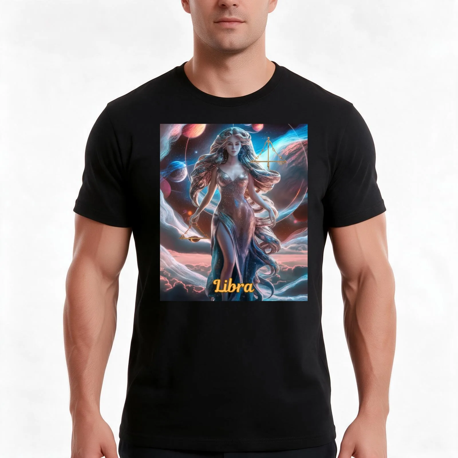Libra Zodiac, celestial goddess T-Shirt, Summer Casual Cotton Tee, Oversized Streetwear Tops, Vintage Graphic Print, 100% Cotton