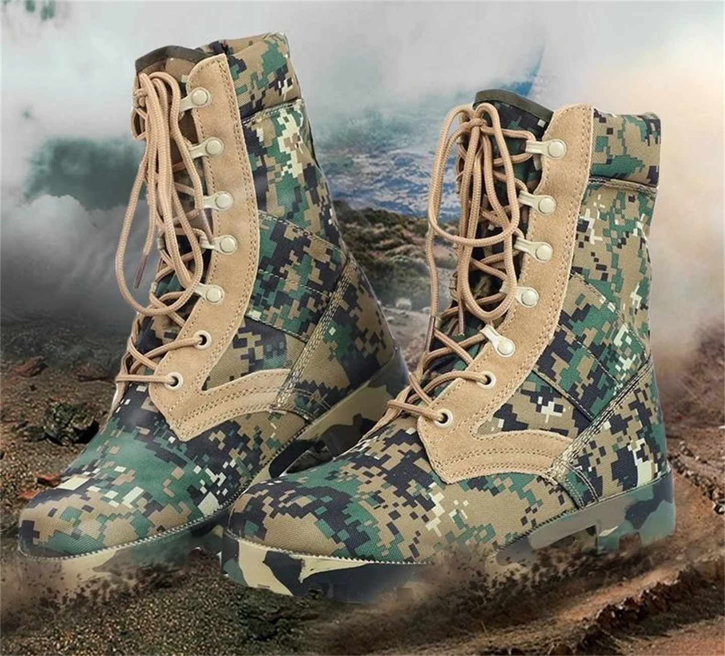 Jungle Camouflage Outdoor Desert Tactical Training Boots Men's Hunting Boots Breathable Wear-Resistant Mountaineering Shoes