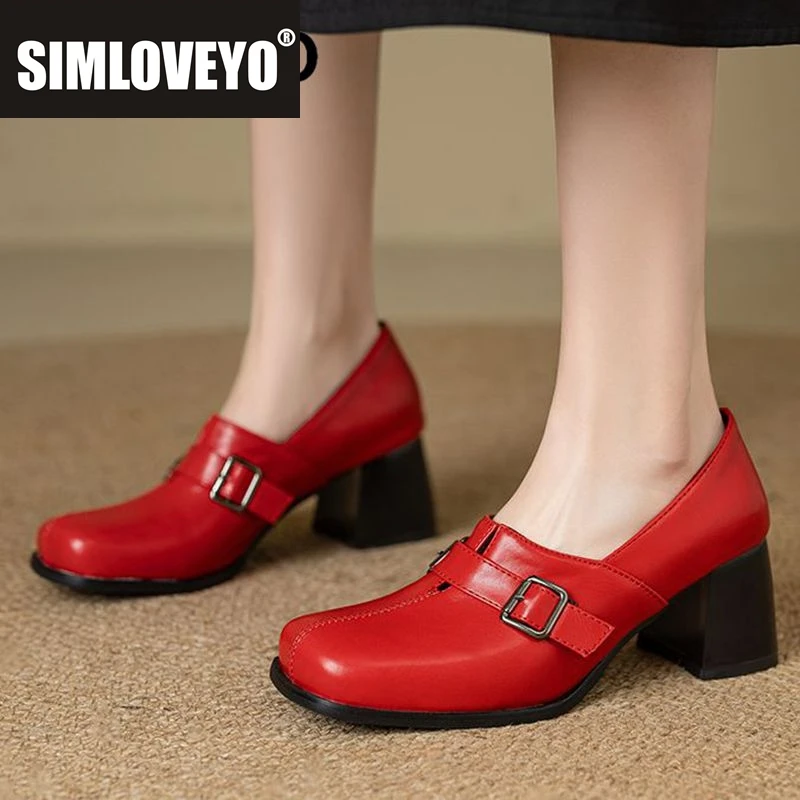 

SIMLOVEYO Винтажные женские туфли-лодочки с квадратным носком и блочным каблуком без шнуровки с пряжкой на ремне, большие размеры 45, 46, 47, мягкая модная летняя обувь с новым дизайном