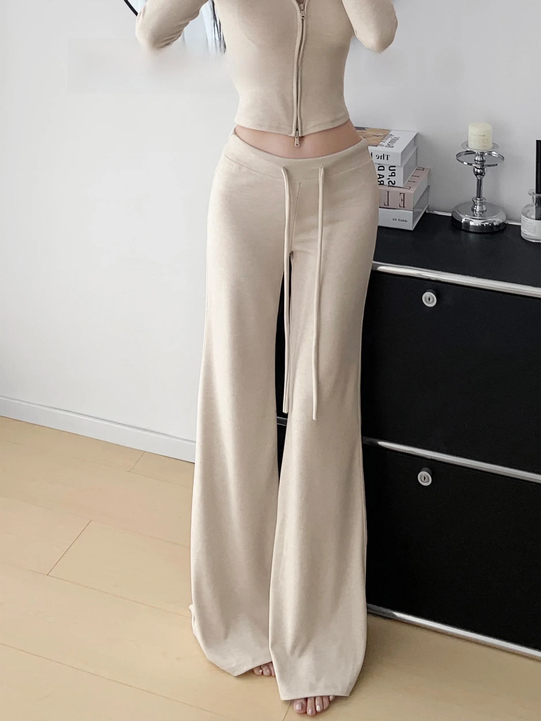 

High Waist Flared Pants Short Top Set Casual Home Wear Long Legged Outfit Zhang Zi Polyester Fiber Cotton Lined All Seasons
