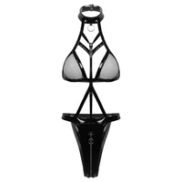 Porn PU Leather Wet Look Bodysuit Women Sexy Lingerie Exotic Teddies Nipples Cups Zippered Crotch Catsuit Costumes 2XL Plus Size - Image 3