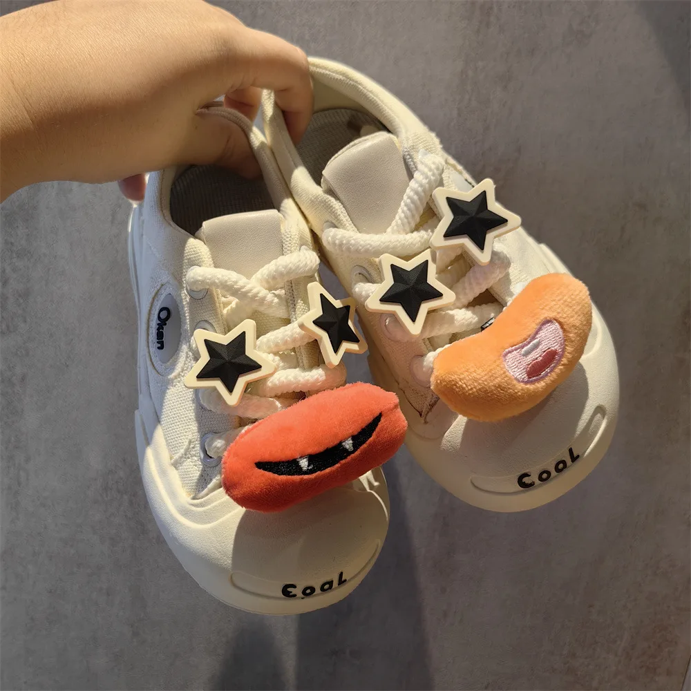 Shoe Charms Cartoon Plush Star Eye Quirky Big Mouth DIY Shoelace Buckle for Kids Shoes Decoration Soft Lightweight Portable