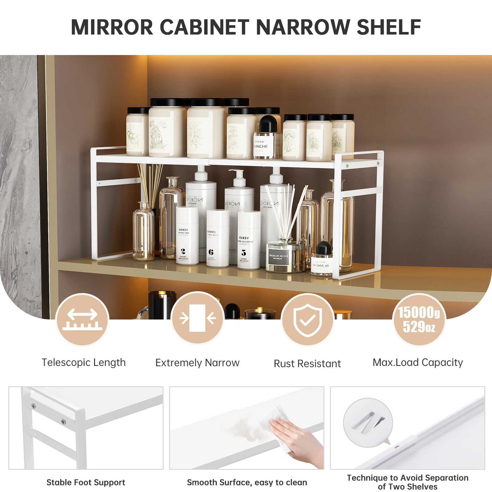 Bathroom Mirror Cabinet Storage Box, Bathroom Cabinet Partition Organizer, Cosmetics Shelf Combination, Layered Storage Solution