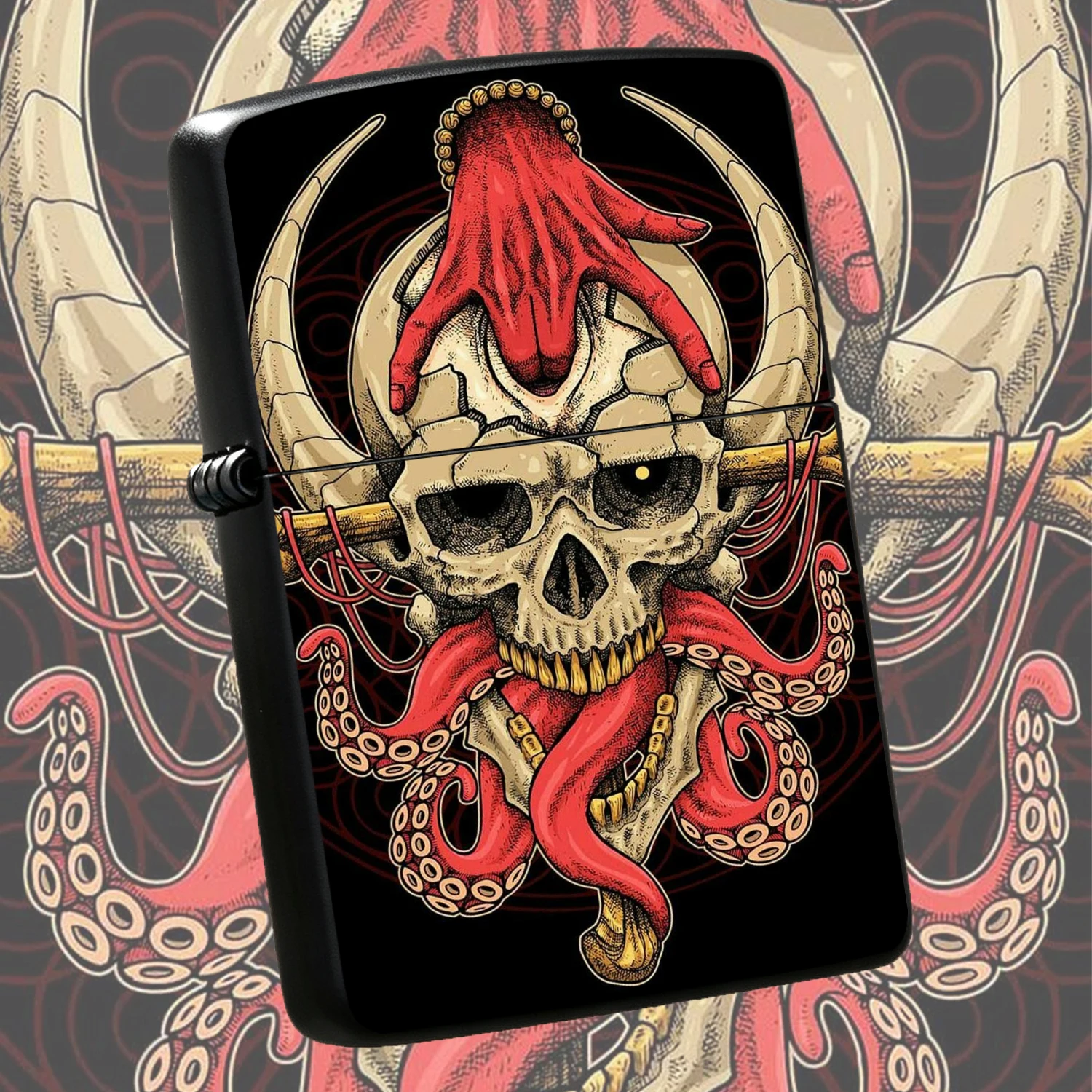 Vintage Gothic Skull Octopus Pattern Lighter, Retro Cracked Human Head Tentacle Themed Gas Lighter, Unique Dark Aesthetic Collectible, Cool Exquisite Gift for Men Friends Birthday Festival Daily Use A Fun and Humorous Lighter