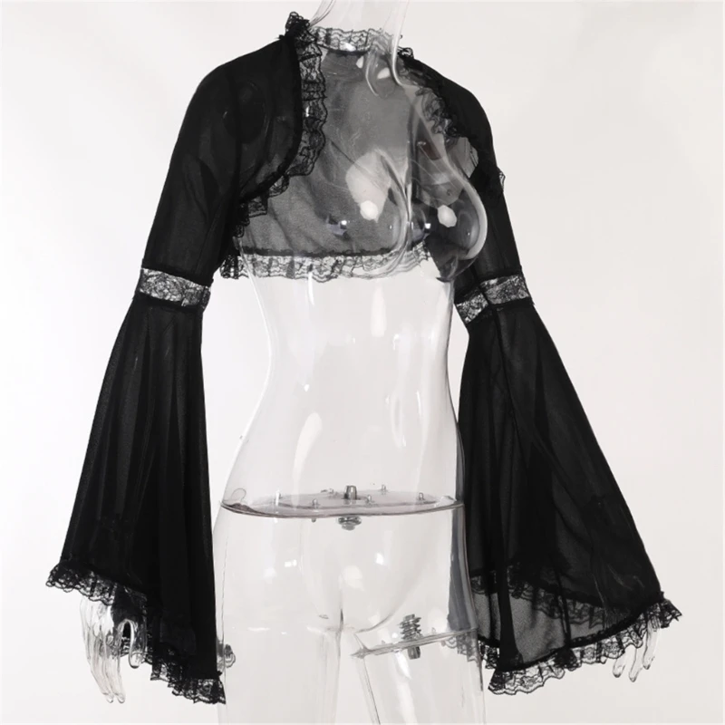 

Vintage Lace Shirt Shrug Gothic Sexy Long Sleeve Crop Top for Women and Girls