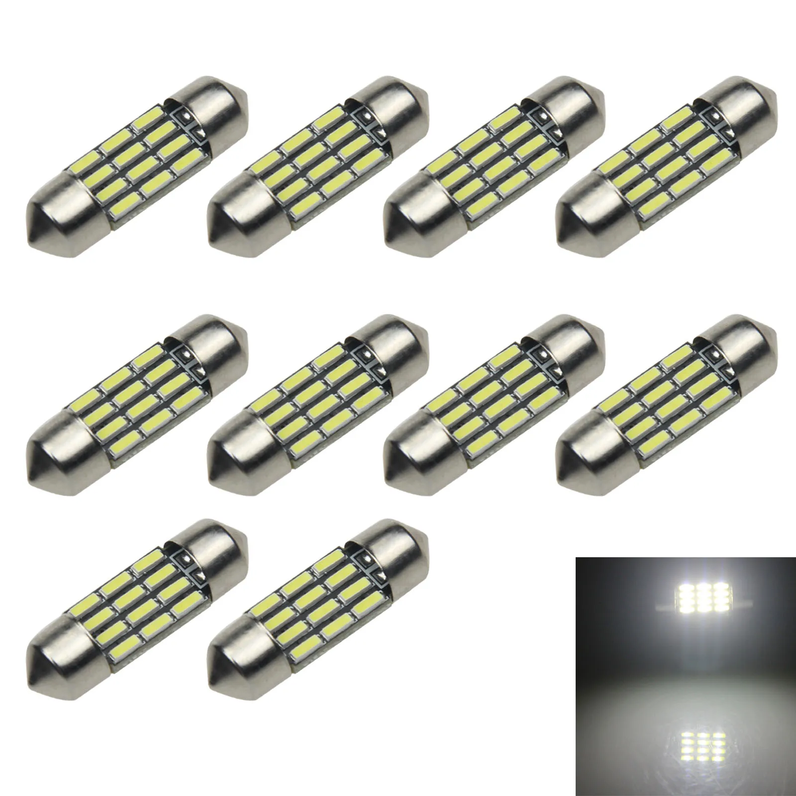 10x White Car 42MM Festoon Light marker Blub 12 Emitters 4014 SMD LED 578 Z20898