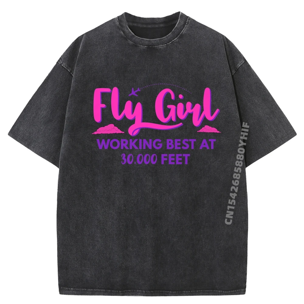 

Fly Girl Flight Attendant Love Pilot Stewardess Hiphop Streetwear T-Shirt Retro washed T-shirt Chinese Style