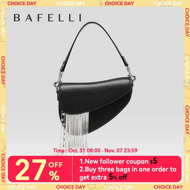 

BAFELLI 2023 NEW LUXURY WOMAN BAGS LEATHER STYLISH INDIVIDUALITY FASHION TASSELS PURSE SHOULDER CROSSBODY HANDBAGS FEMALE SADDLE