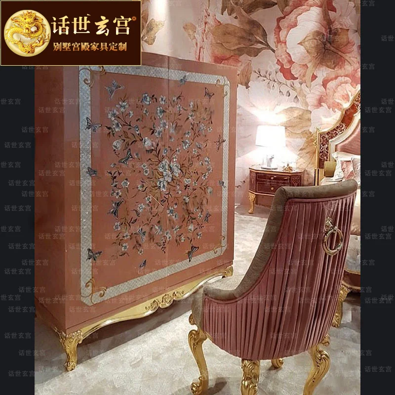 European solid wood wardrobe household bedroom two-door locker palace luxury shell collage storage cabinet villa