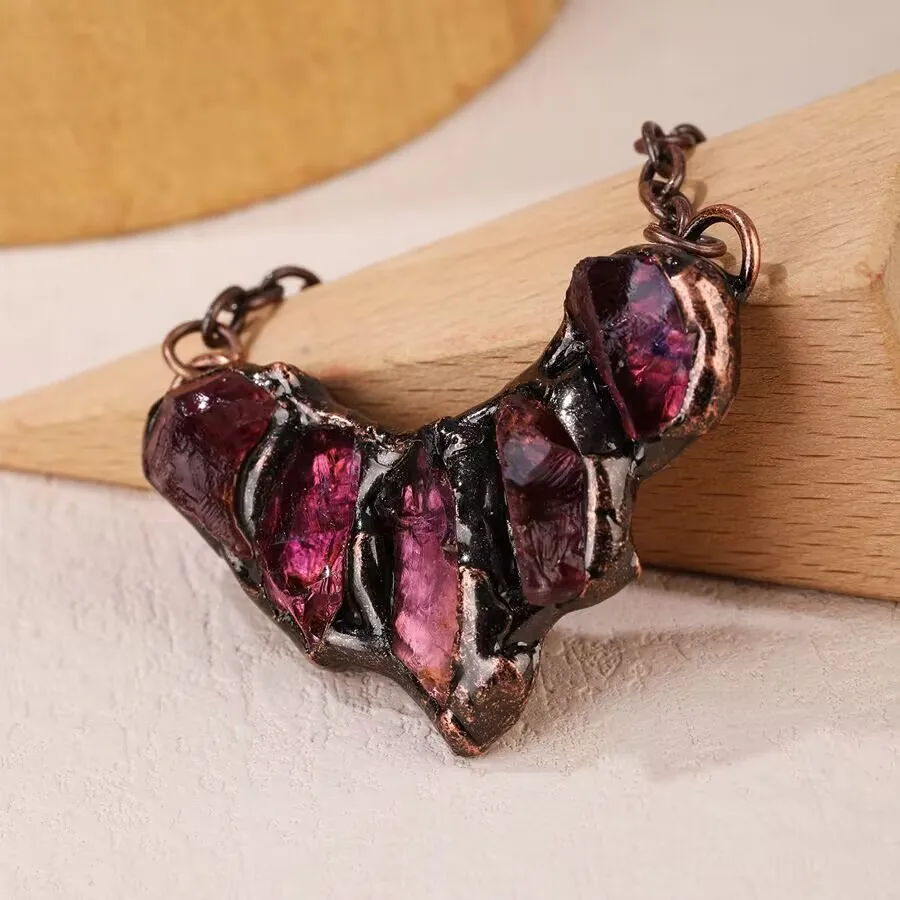 Retro style natural amethyst topaz original stone irregular personality dance ethnic punk pendant necklace High jewelry