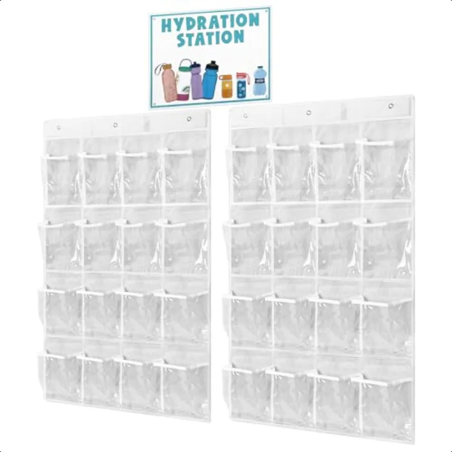 

2 Pcs Water Bottle Organizer for Classroom 32 Holders over the Door Storage Rack for Cup and Various Sizes with Hydration Stati