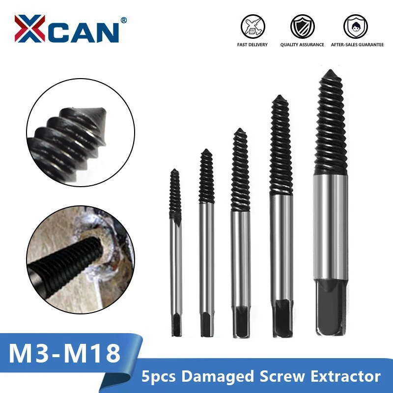 XCAN 5pcs Broken Screwdrive Guide Set Broken Bolt Remover Easy Out Screwdriver Set Screw Extractor Drill Bit