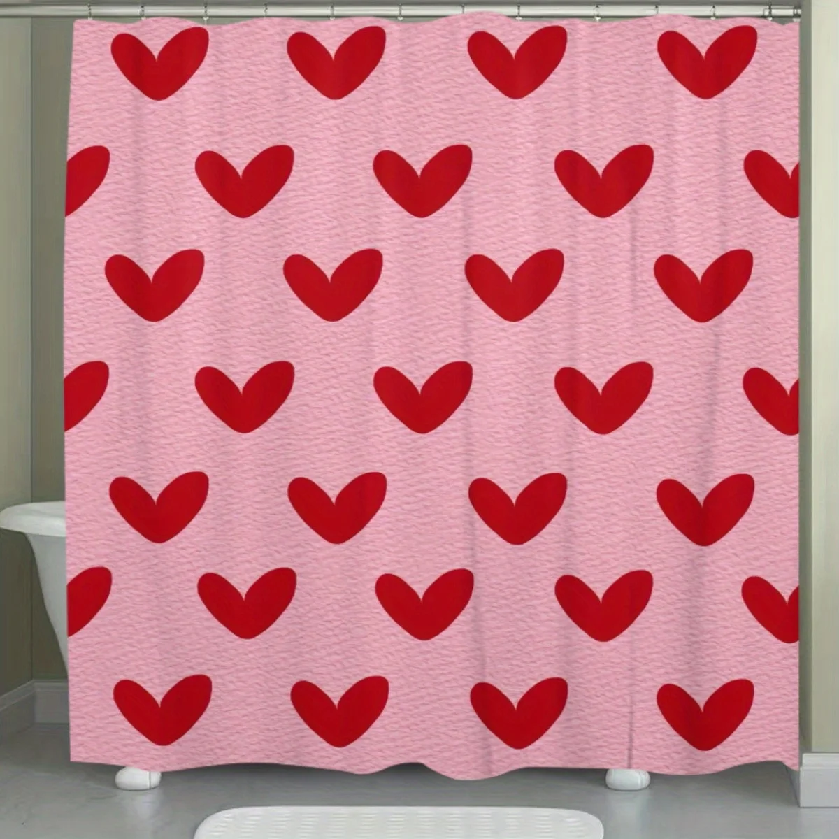 

Занавеска для душа с розовым фоном, красными сердечками и цветочным принтом, машинная стирка, с крючками, милый и забавный дизайн, простой в уходе.