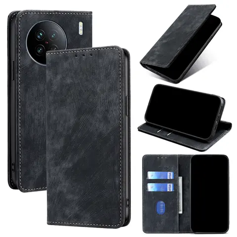 Magnetic Wallet Phone Case for VIVO X90 X80 X70 X60 X50 Pro Plus Lite X90S X50E Flip Cover Card Slots RFID Leather Book Case