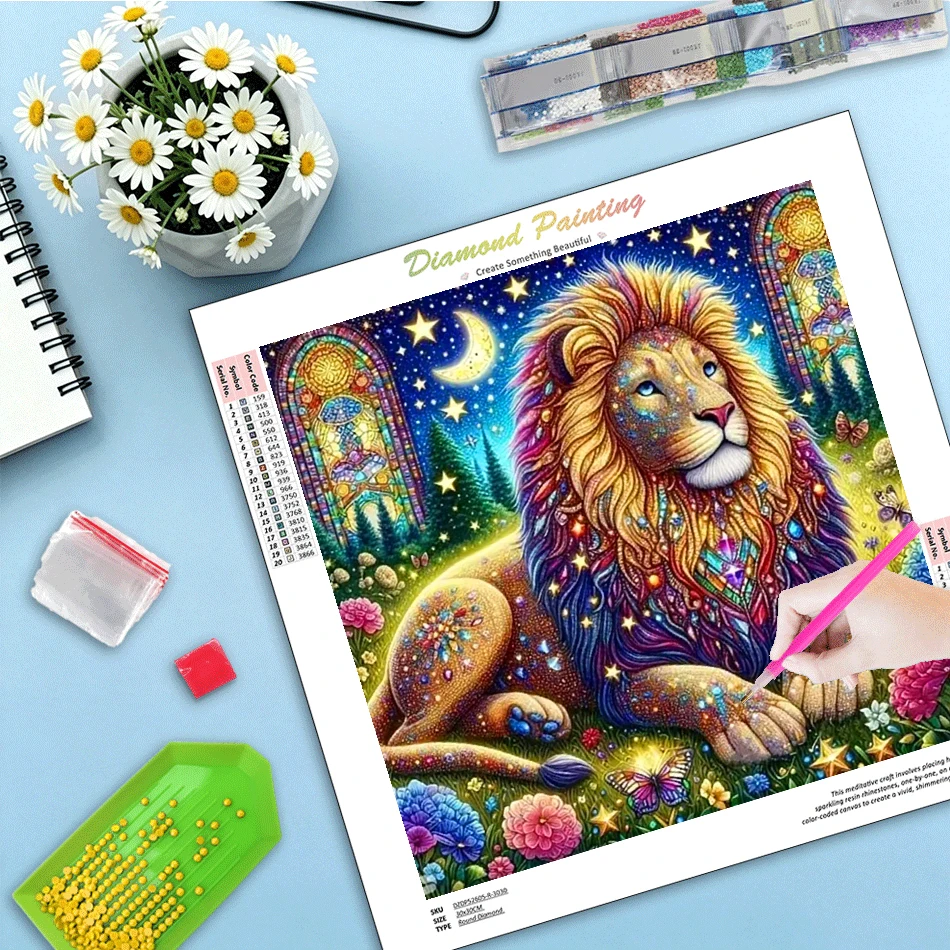 GATYZTORY Lion Diamond Mosaic Animal DIY Full Square Round Diamond Painting Needlework Embroidery