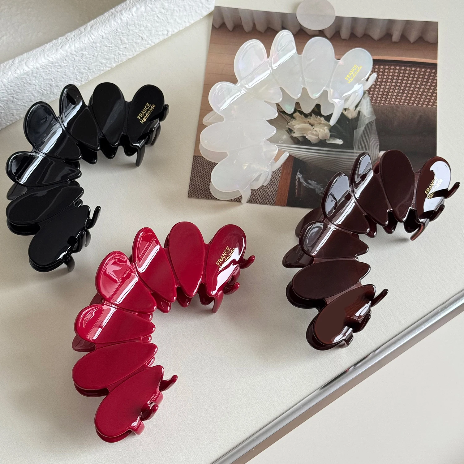 

Dowell French High-end Acetate Petal Grabber, Retro Versatile Clip, Shark Clip, Large Headwear