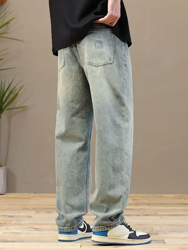 

Мужские джинсы в стиле ретро, американские, осенние, прямые, зауженные, повседневные, тонкие, свободные, длинные брюки, молодежные, модные, свободного кроя