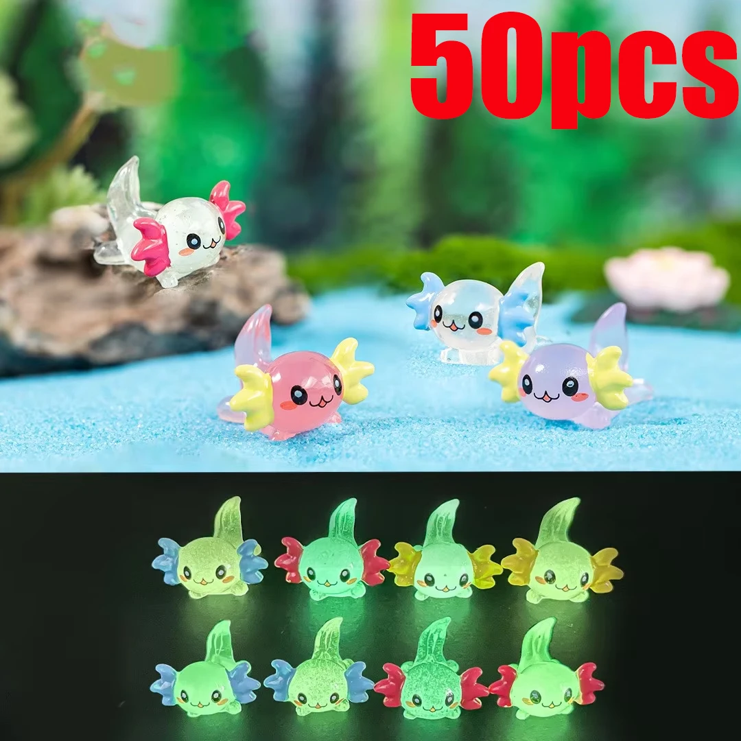 

50PCS Luminous Axolotl Miniatures Ambystoma Mexicanum Glow At Night Moss Microlandscape Decoration Cute Animals Fish Tank DIY