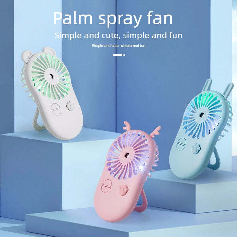 Colorful Mist Fan USB Rechargeable Mini Handheld Fan Outdoor Travel Office Creative Desktop Mute Charging Fan Ambient lighting
