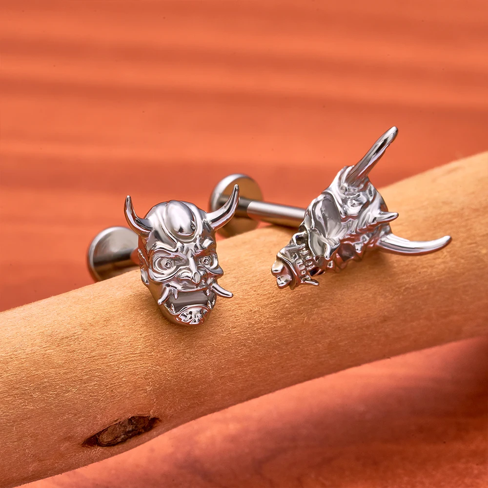 G23 Titanium Ear Tragus Earring Stud 16G Internally Oni Warrior Head Mask Labret Dragon Cartilage Helix Piercing Body Jewelry
