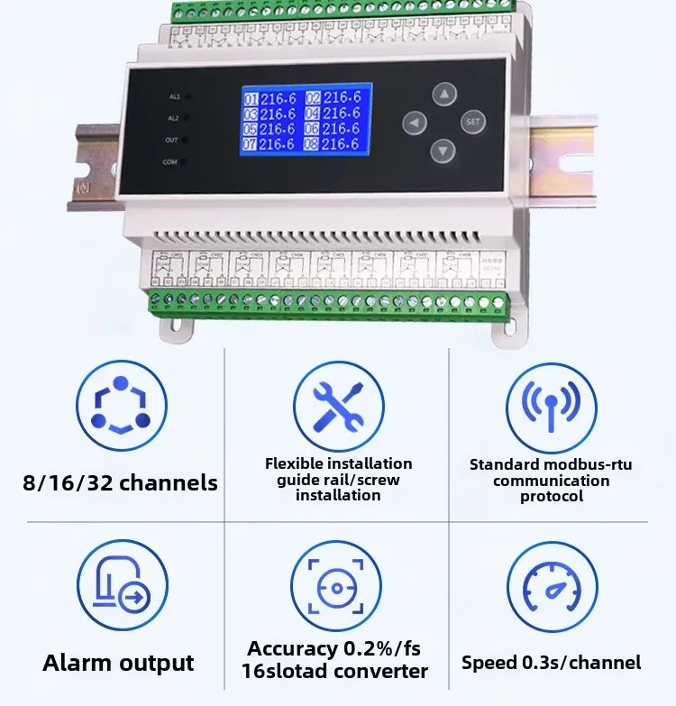 6212 Multi-Channel Isolated K-Type Thermocouple Resistance 8/32 Pt100/1000 Temperature Collector RS485