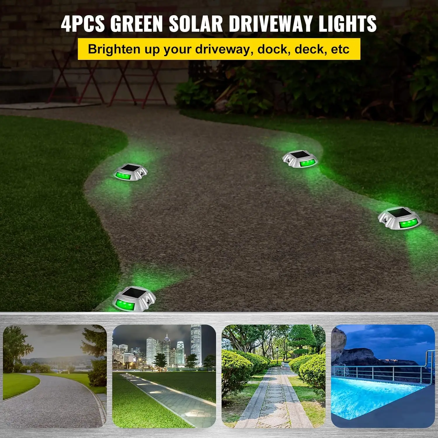 Happybuy Driveway Lights 4-Pack, Solar Driveway Lights with Switch Button, Solar Deck Lights, Wireless Dock Lights 6 LEDs