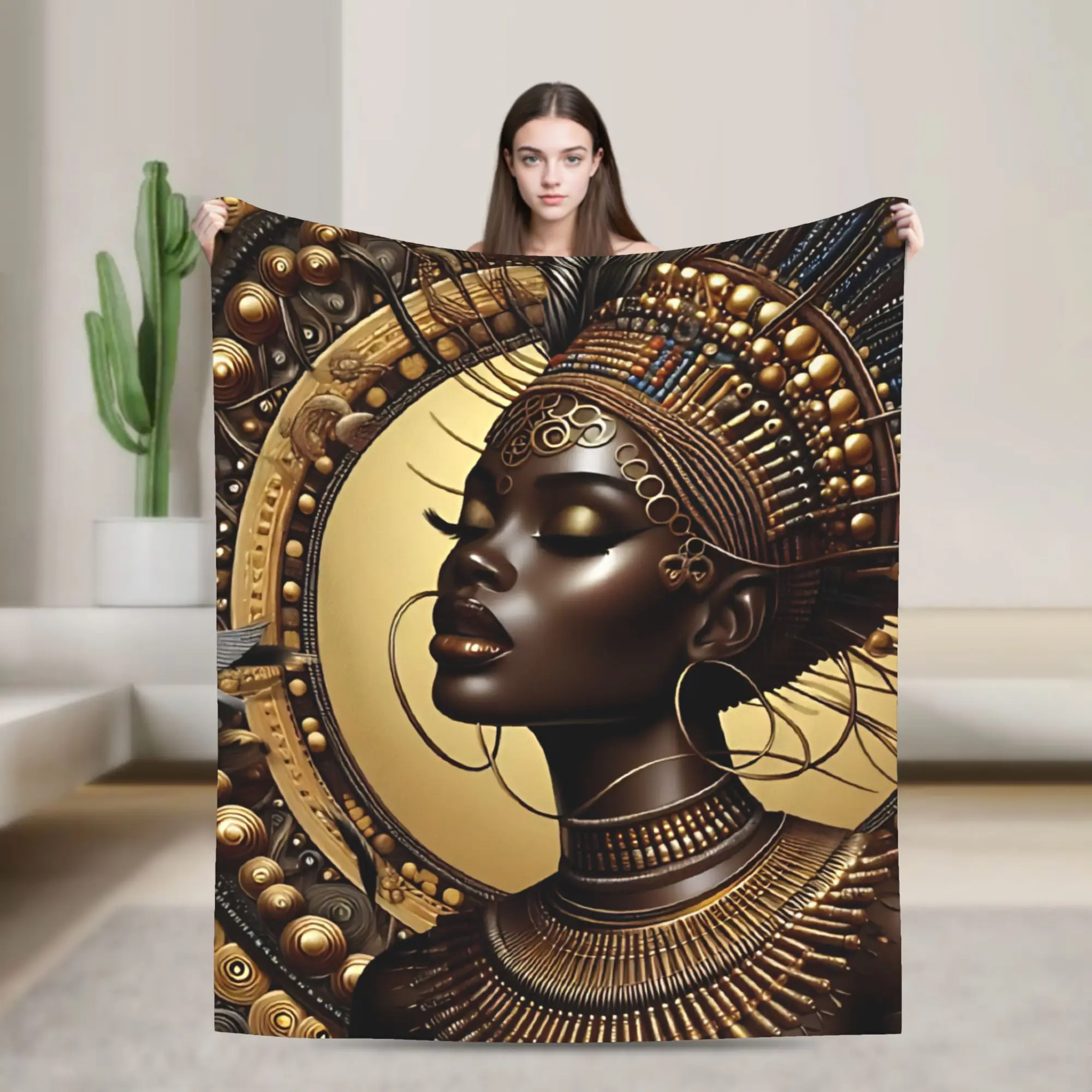 

An African Queen African Art Black And Gold Blanket Coral Fleece Plush Portable Ultra-Soft Throw Blankets Travel Rug Piece
