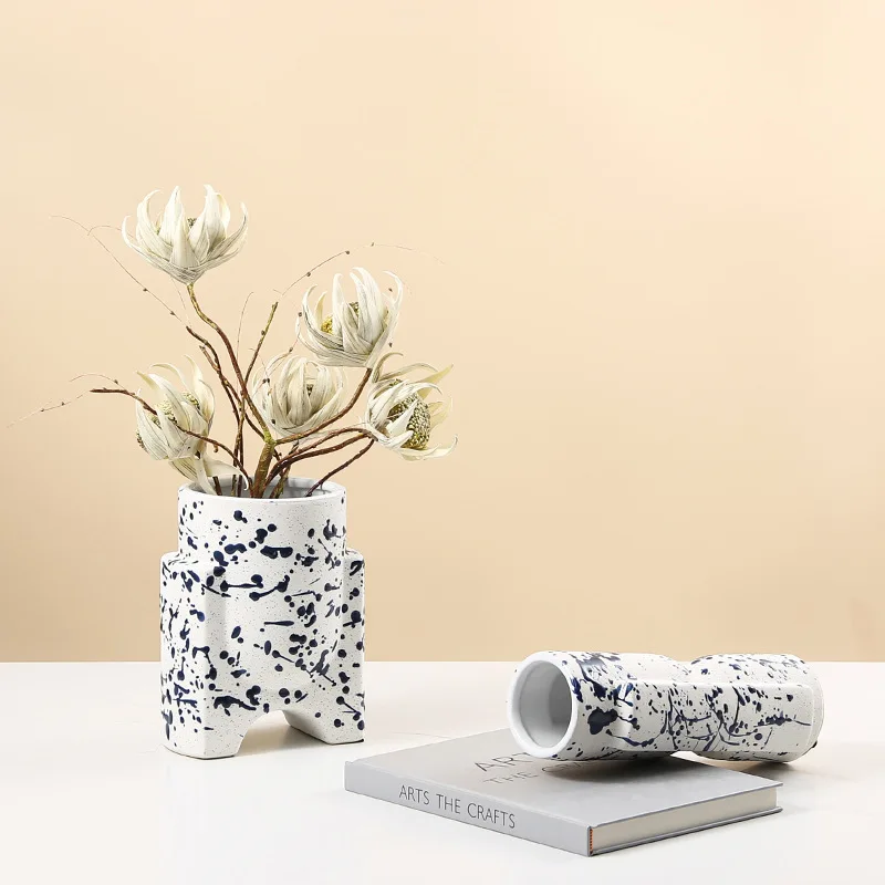 

Скандинавская синяя глазурованная глиняная ваза ручной работы для гостиной, спальни, стола и цветочной композиции, художественная ваза, украшение для дома