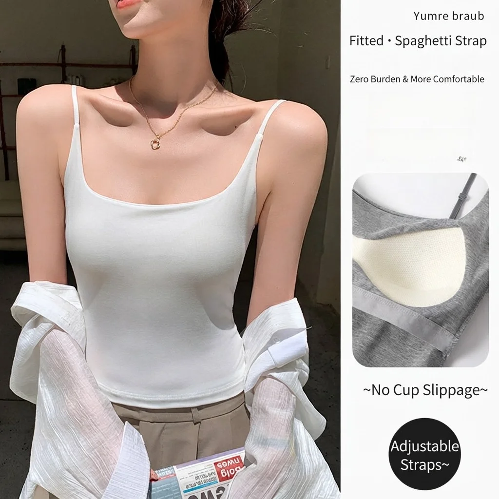 Women Tank Top with Chest Pad Viscose Slim Fit Backless Sweet Fresh Summer Camisole Vest