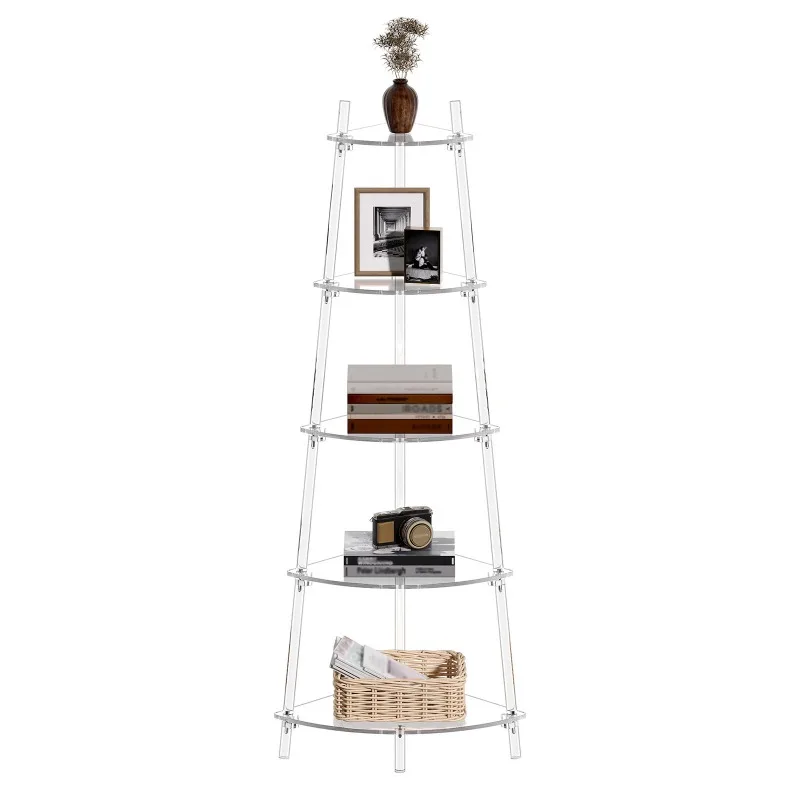 

Acrylic bookshelf fan-shaped, furniture trapezoidal storage rack, five-layer transparent against the wall, stepped floor shelf