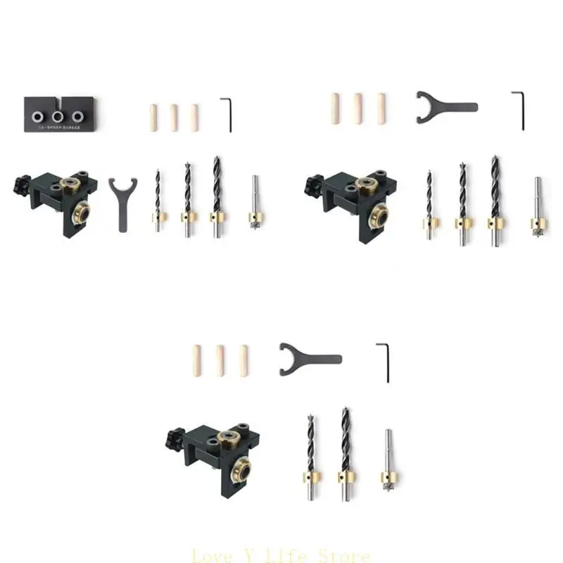 Jig Doweling L74C 3-in-1, set maschere da tasca da 8/10/15 mm con clip posizionamento, Localizzatore per punzonatrice