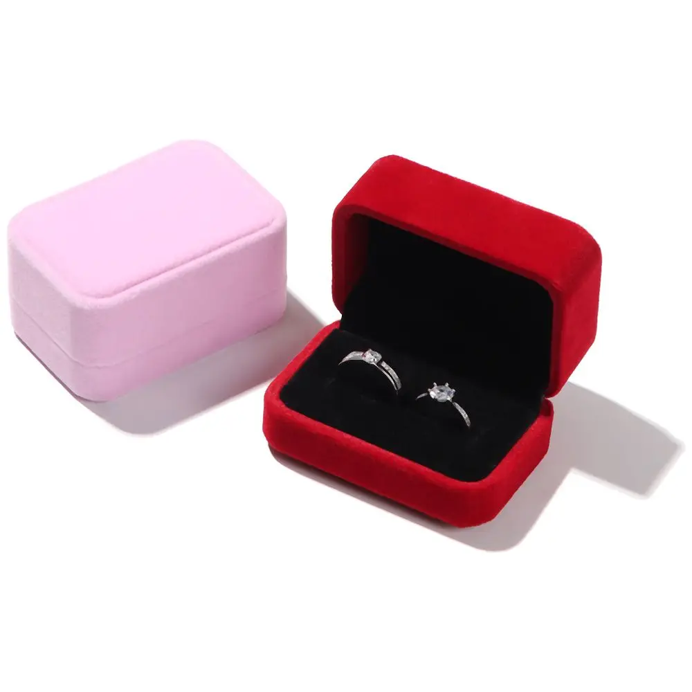 

Square Velvet Jewelry Case Couple Double Ring Box Wedding Ring Display Box Storage Organizer Gift Packaging Box