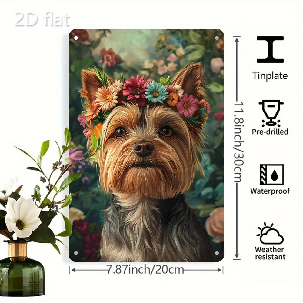 Vintage Yorkshire Dog Tin Sign 8x12 Inch, Rustproof Metal Wall Art for Home Decor, Colorful Retro Outdoor Decoration