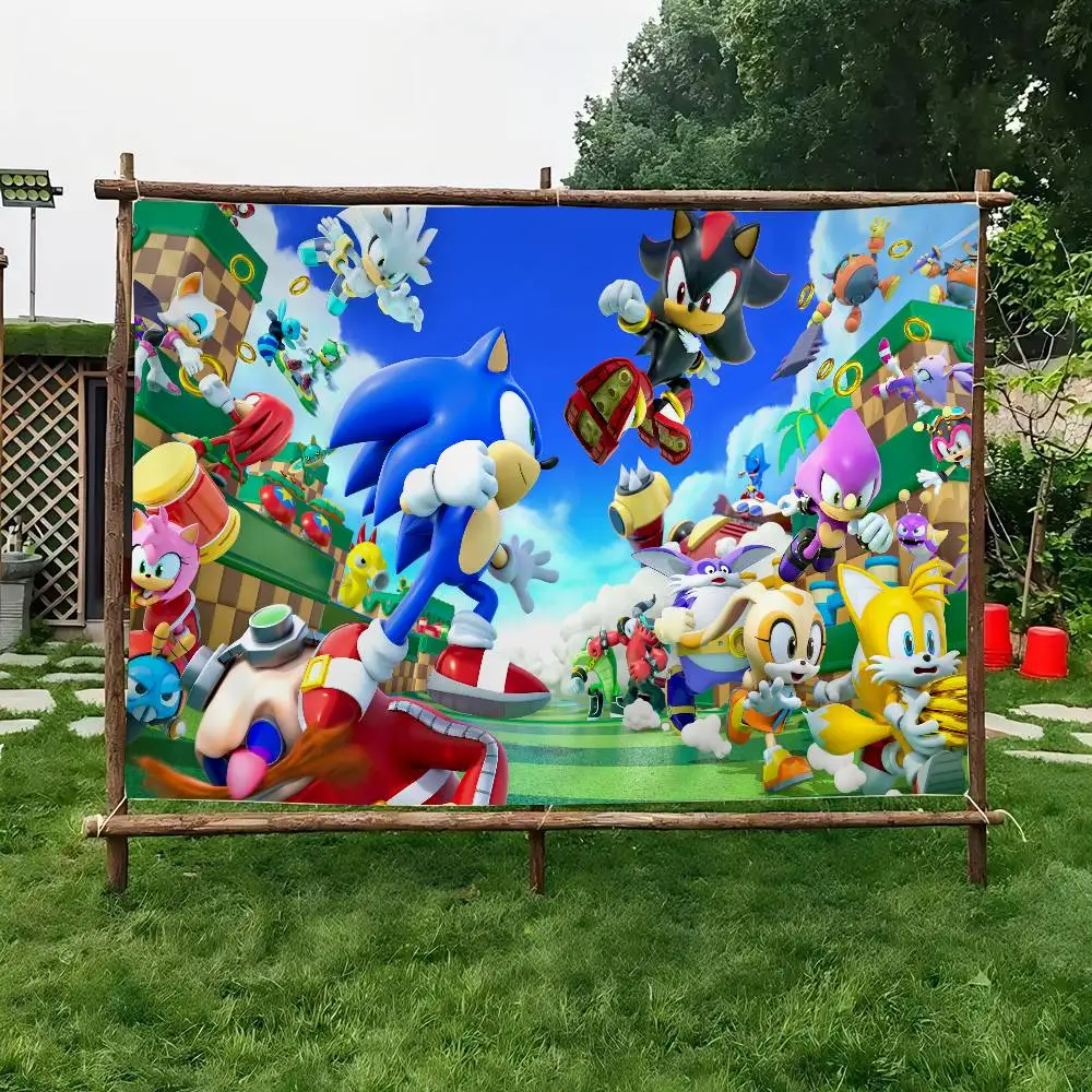 S-Sonic The-Hedgehog Cartoon Retro Flags Multiple Choice Living Studio Booth Interior Decoration Banner