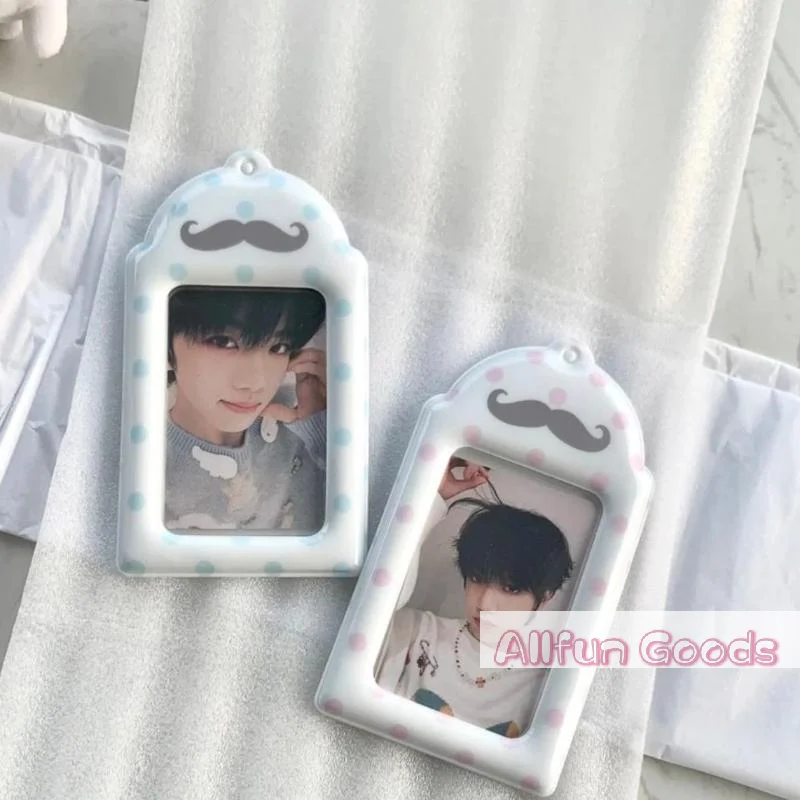 [TG835]Polka Dot Mustache Print Card Holder PVC Kpop Idol 3 Inch Photocard Meal Card School ID Card Storage Display Pendant