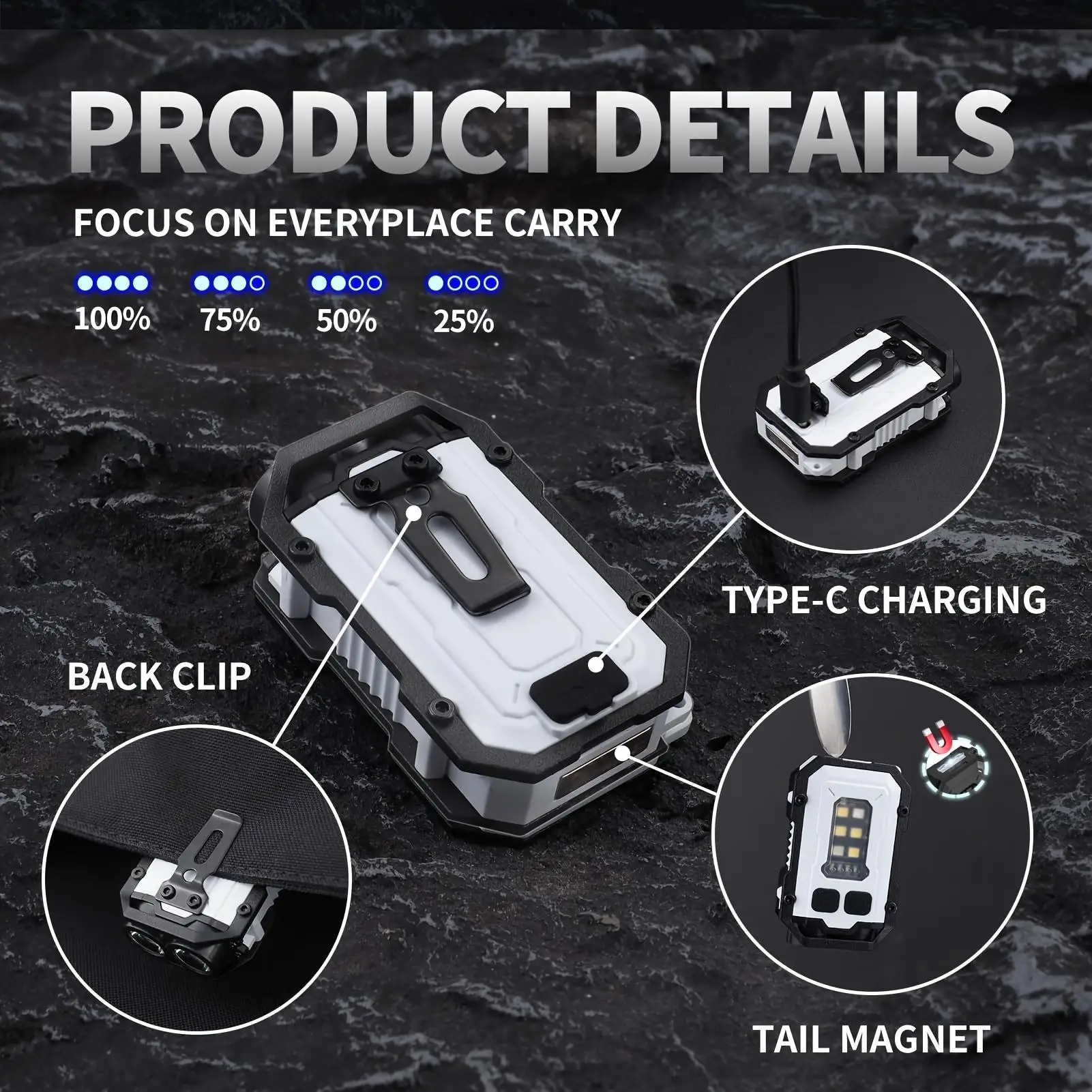 Mini Portable LED COB Flashlight Head Rotation Magnetic Torch Built-in Battery USB Rechargable Outdoor Camping Emergency Lantern