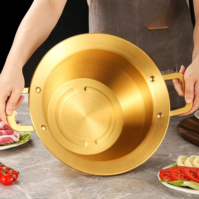 26cm/28cm/30cm Seafood Dry Pot / Cooking Pots Stainless Steel Chinese Hot Pots Flat Bottomed Double Ear Soup Pot Chafing Dish