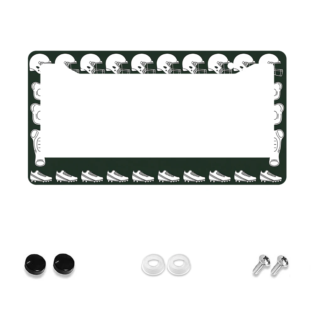 

1 шт., зеленый футбольный шлем и бутсы, рама номерного знака с 2 отверстиями, алюминиевый материал, 6x12 дюймов с комплектом винтов