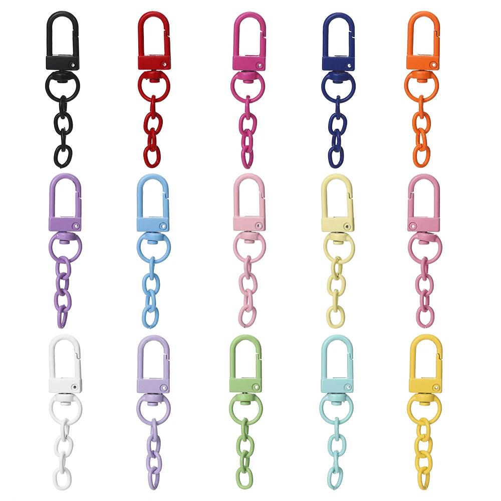 10pcs/lot Keyring Lobster Clasp Spring Buckle With Chains Colored Keychains For DIY Jewelry Making Key Ring Hooks Bags Buckle