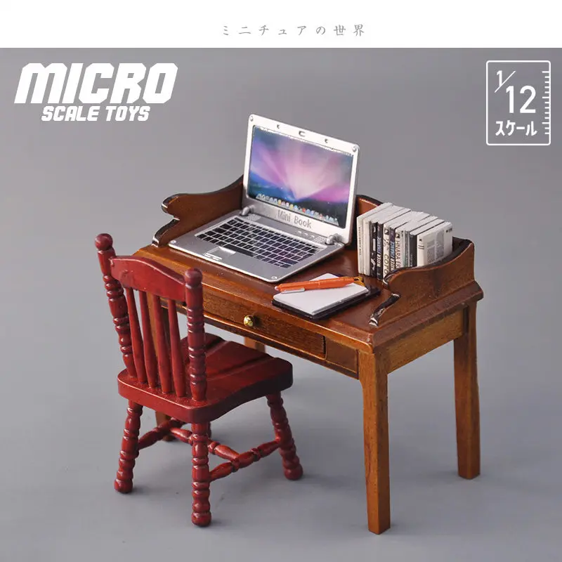 

Realistic 1:12 Scale Dollhouse Wooden Office Desk, Miniature Furniture with Drawers for Diorama Display Collectors Decor