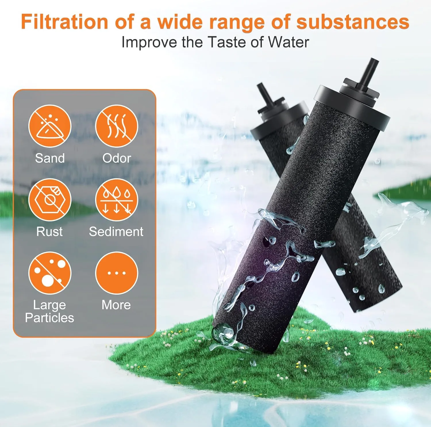Black Activated Carbon Replacement Water Filter Cartridge Compatible with Berkey BB9-2 Gravity-Fed Systems