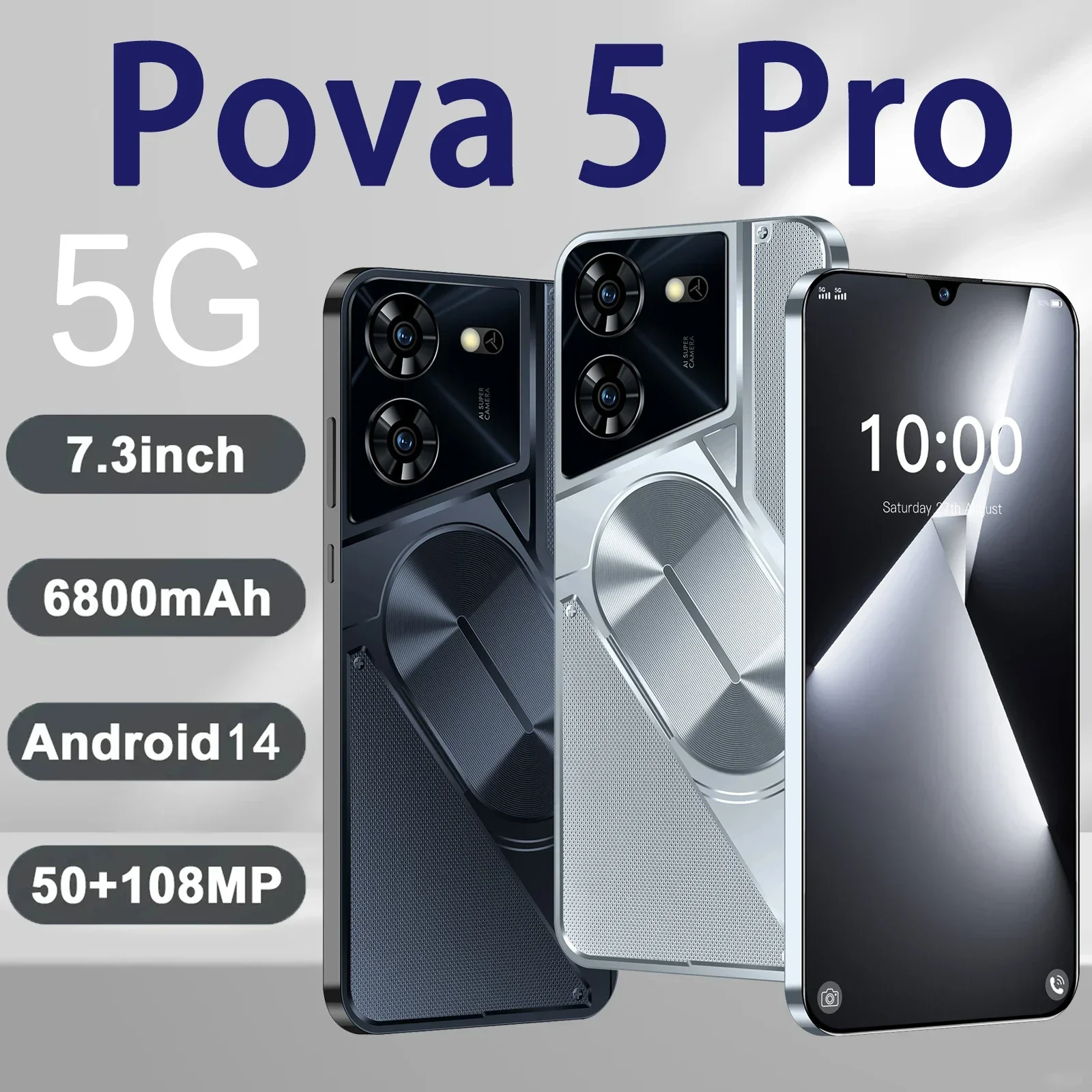 

Pova 5 Pro Smartphone Global Version 16GB 1TB 7.3 HD Screen Android 14 6800mAh 5G Gaming Phone Celulare Dual Sim Face Unlocked