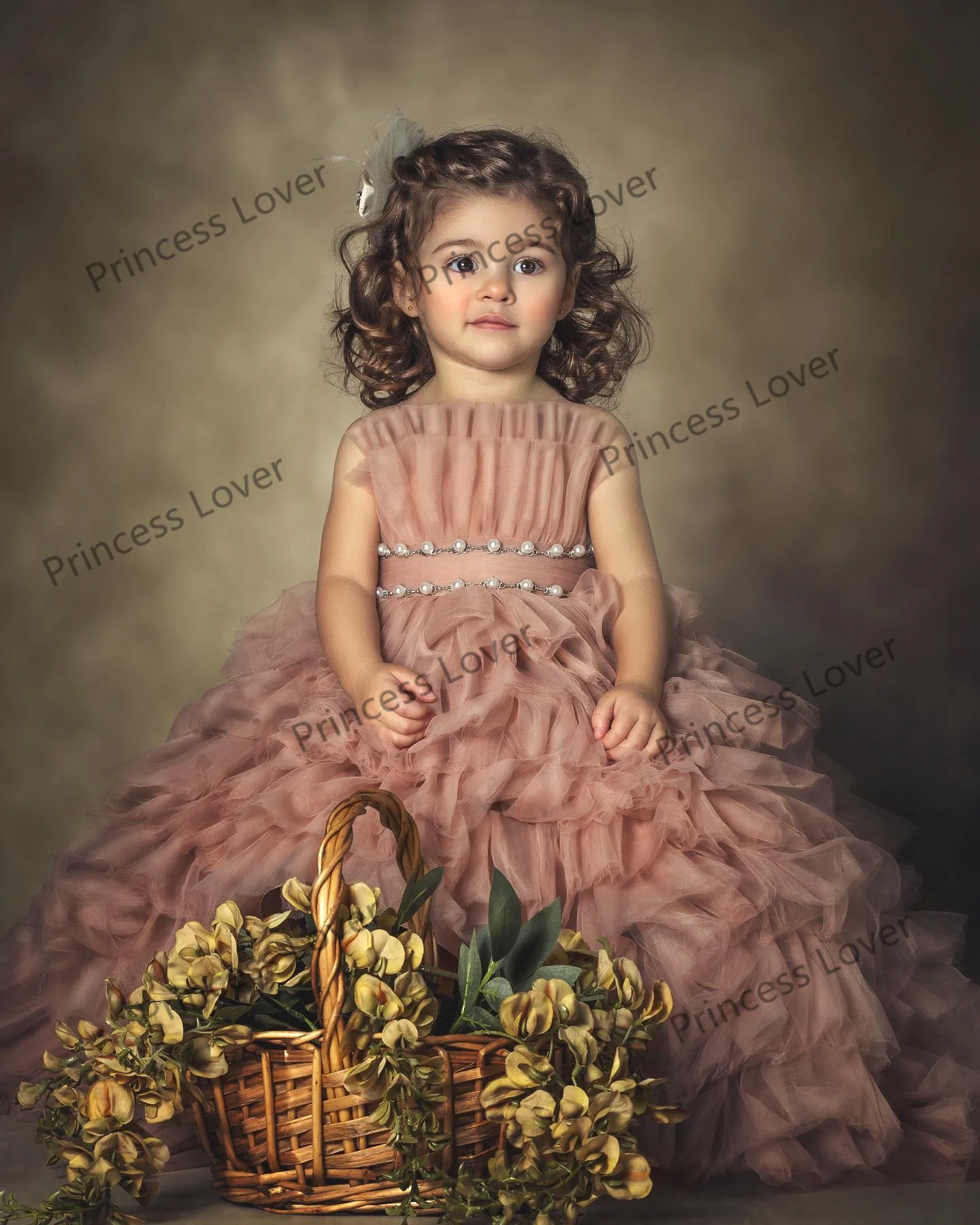 Dusty Pink Tulle Flower Girl Dresses Toddler Layered Ruffles Pageant Gown Pearls Cute First Communion Dress