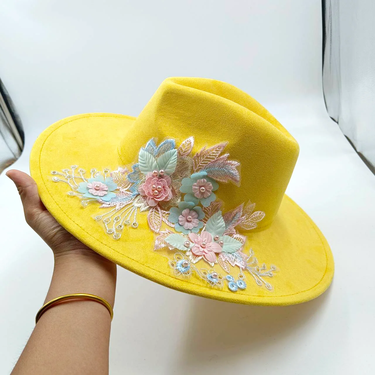 

Wedding Hat Suede 9.5cm Peach Heart Imitation Flower Accessories Elegant Fashion Wedding Hat Suede Sombrero 모자