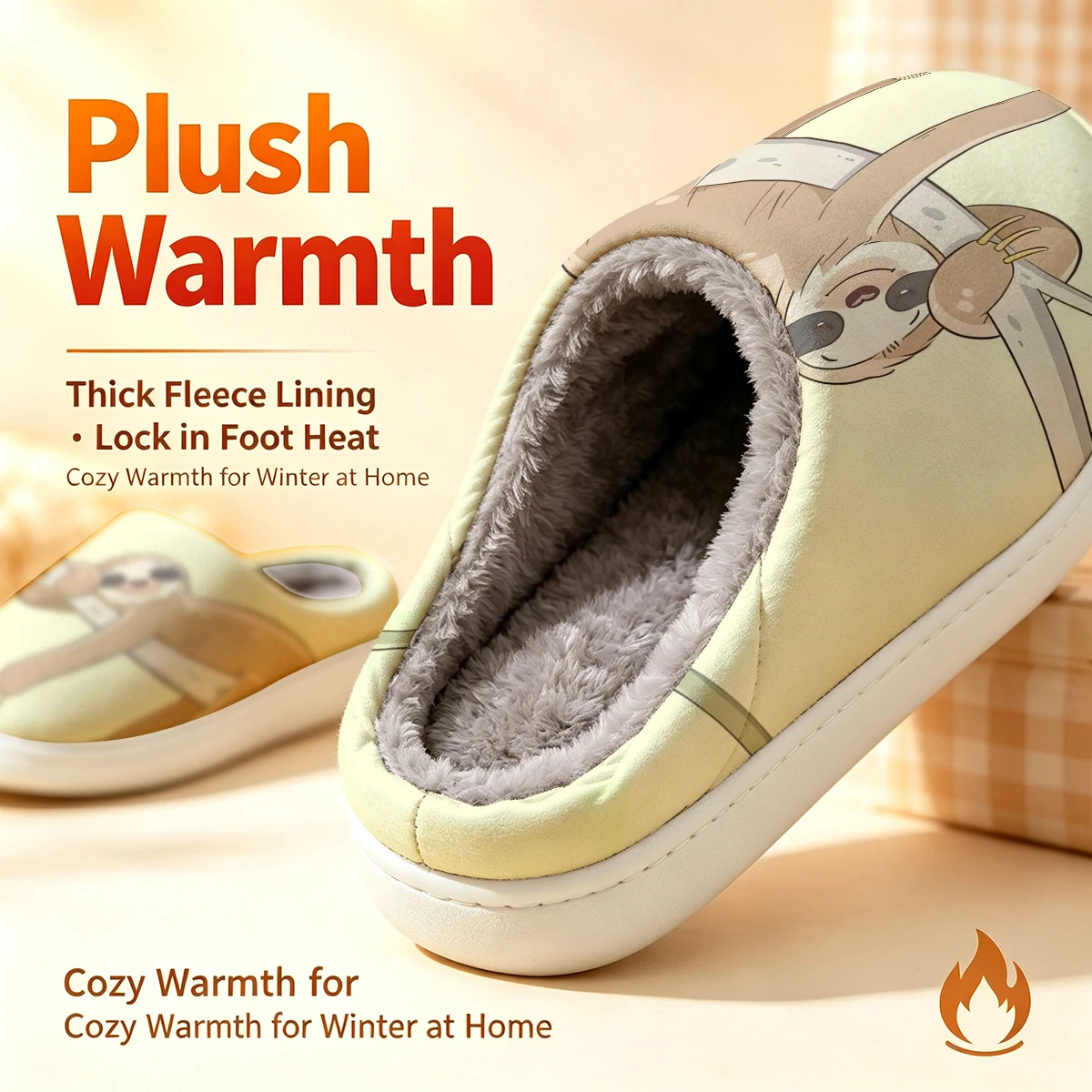 Sleepy Sloth Christmas White Slippers Warm Plush Indoor Shoes Non-Slip Winter Slippers Family Holiday Gifts Soft