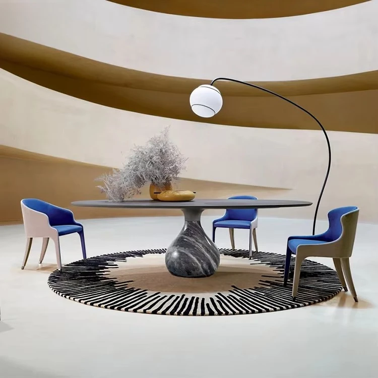 yi-Custom Made Wooden Dining Table with Italian Light Luxury Design Diamond-inspired Elements Customizable Shape & Legs-