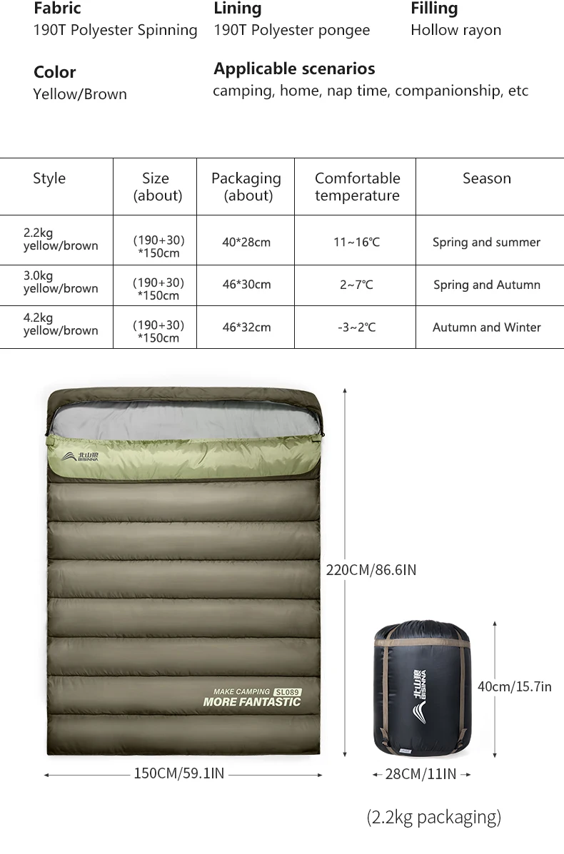 BISINNA 2-Personen-Campingschlafsack, tragbarer Winterschlafsack für vier Jahreszeiten, für Outdoor-Camping, Reisen, Wandern – Detail 11