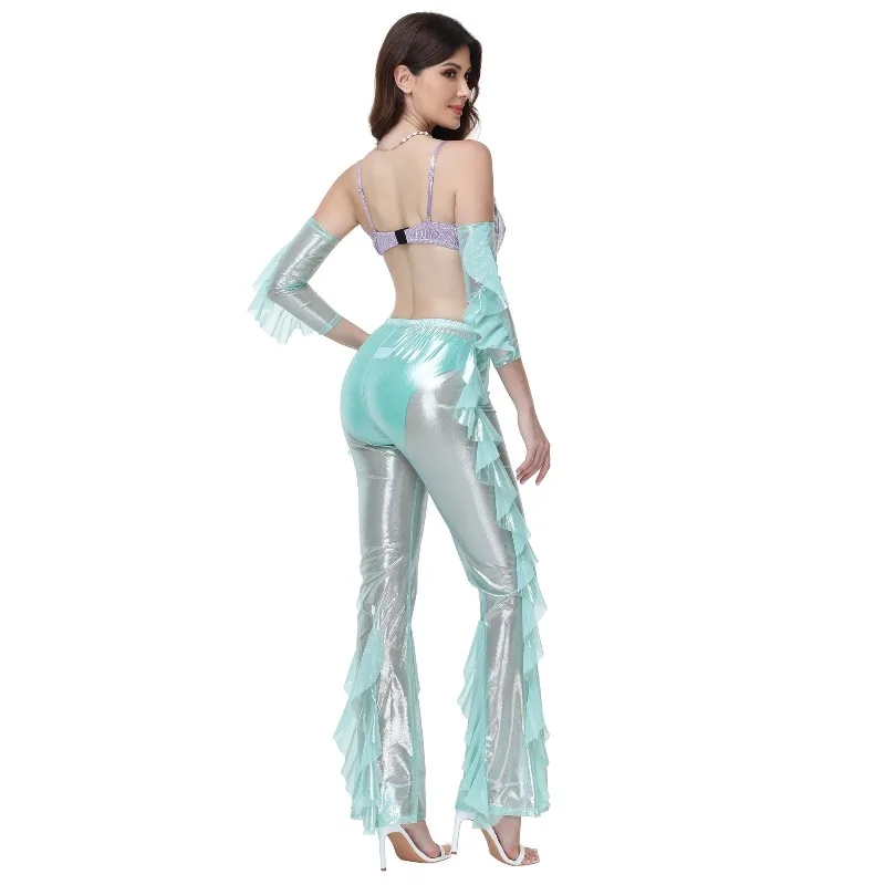 Halloween Cosplay Costume Anime Mermaid Top Pants with Sleeve Circles Suits Theme Party Role Playing Outfits for Adult Women