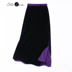 Original Design 30% Natural Mulberry Silk Velvet Elastic Waist Solid Color Versatile Side Split Women's Fashion Casual Skirt