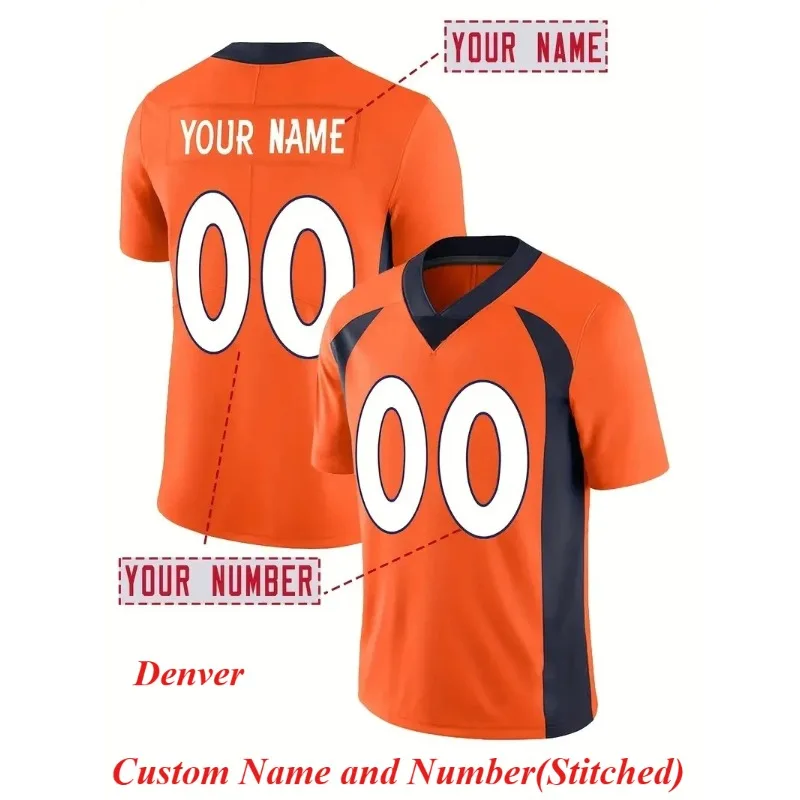 Nome e número masculino personalizado camisa de futebol denver manga curta solta respirável bordado rugby camisa t personalizado